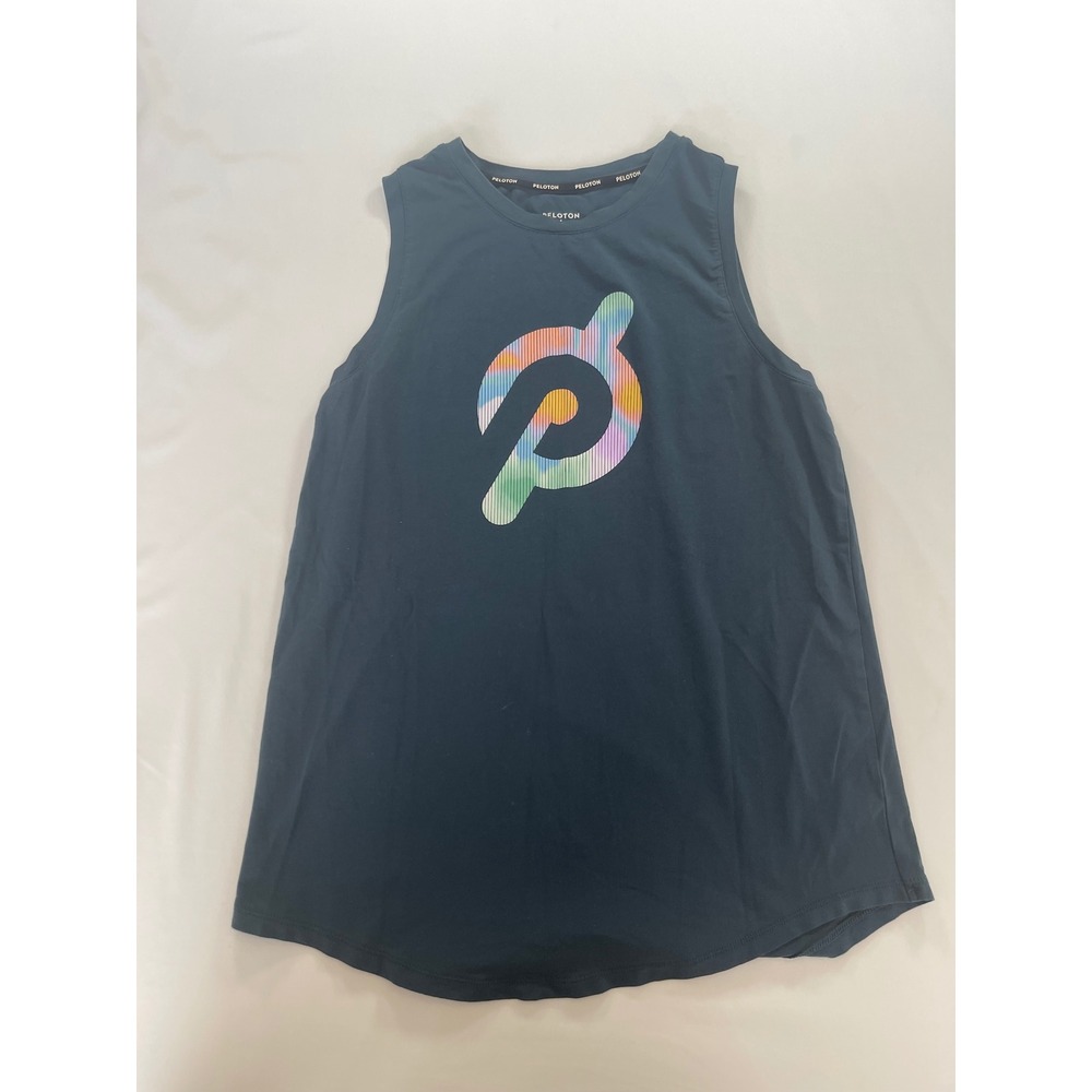 Peloton Womens Rainbow Logo Sleeveless Activewear Tank Top Teal Blue Small